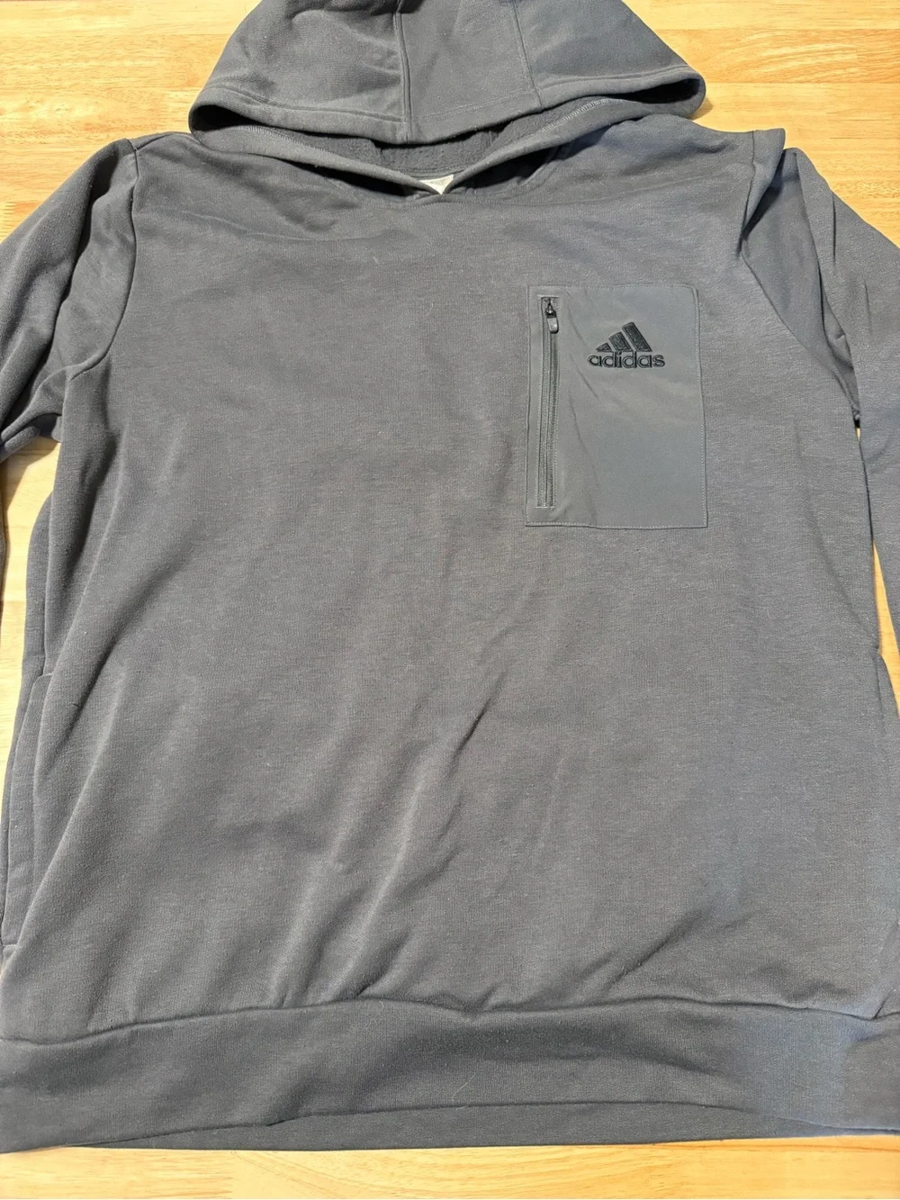 Adidas Men’s Charcoal Gray Fleece Hoodie Large Pullover Chest Zip Pocket